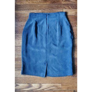 Vintage Silk Suede Pencil Skirt in Navy Blue size 6
